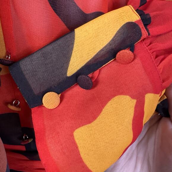 Dsquared2 Camouflage Print Bow Neck Sheer Dress Red Orange Size 38 US 2 - Picture 5 of 12